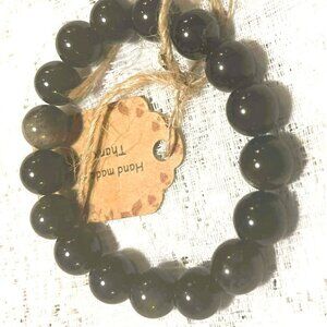 NWT Handmade Black Onyx Beaded Bracelet – Minimalist Natural Stone